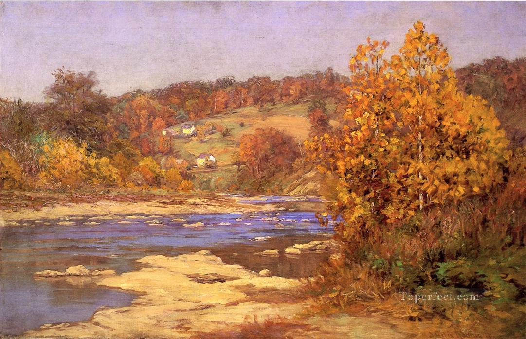 Blue and Gold landscape John Ottis Adams river Oil Paintings